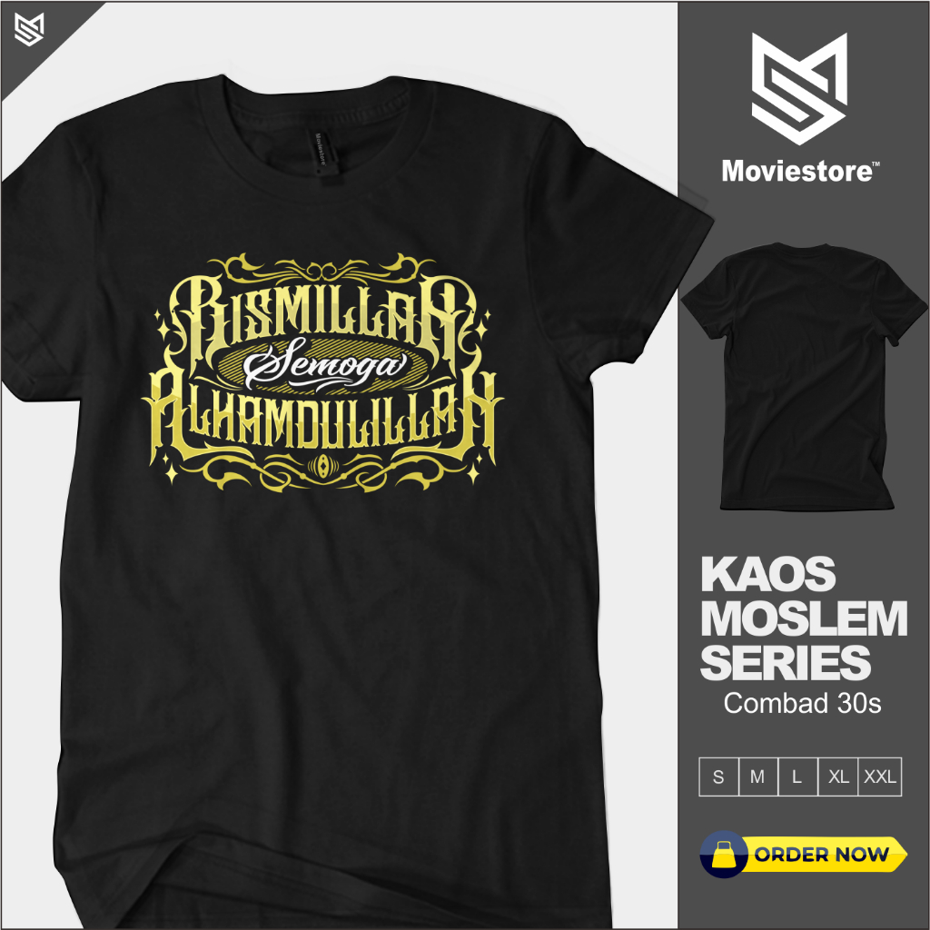 Kaos Bismillah Alhamdulillah Baju Distro Muslim Santri Pria Wanita T-shirt Kata Kata Bijak Motivasi 