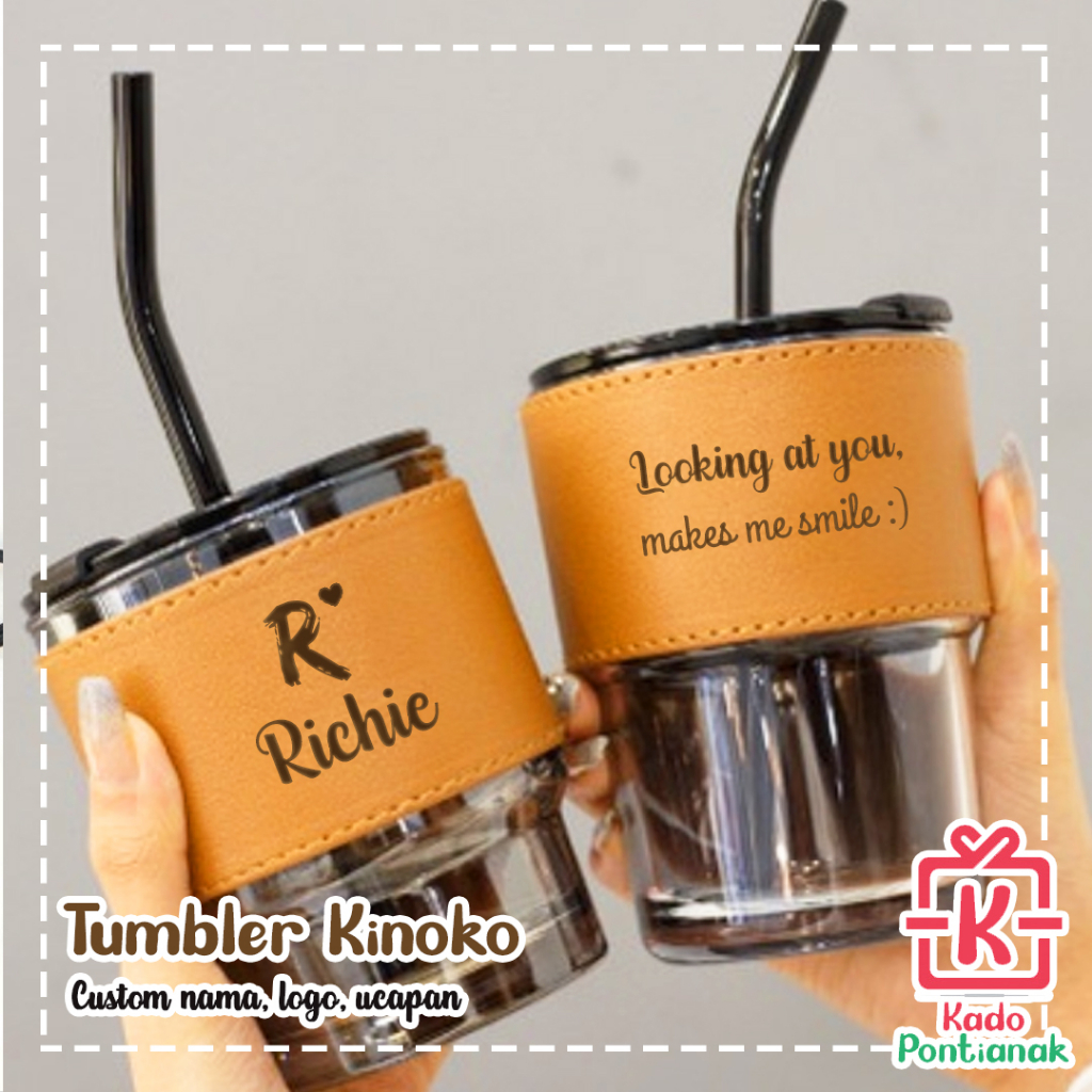 Tumbler Gelas Kinoko Kaca 2in1 Free Pipet Kaca/Botol Minum Kaca Sedotan BPA Tumbler Kinoko With Stra