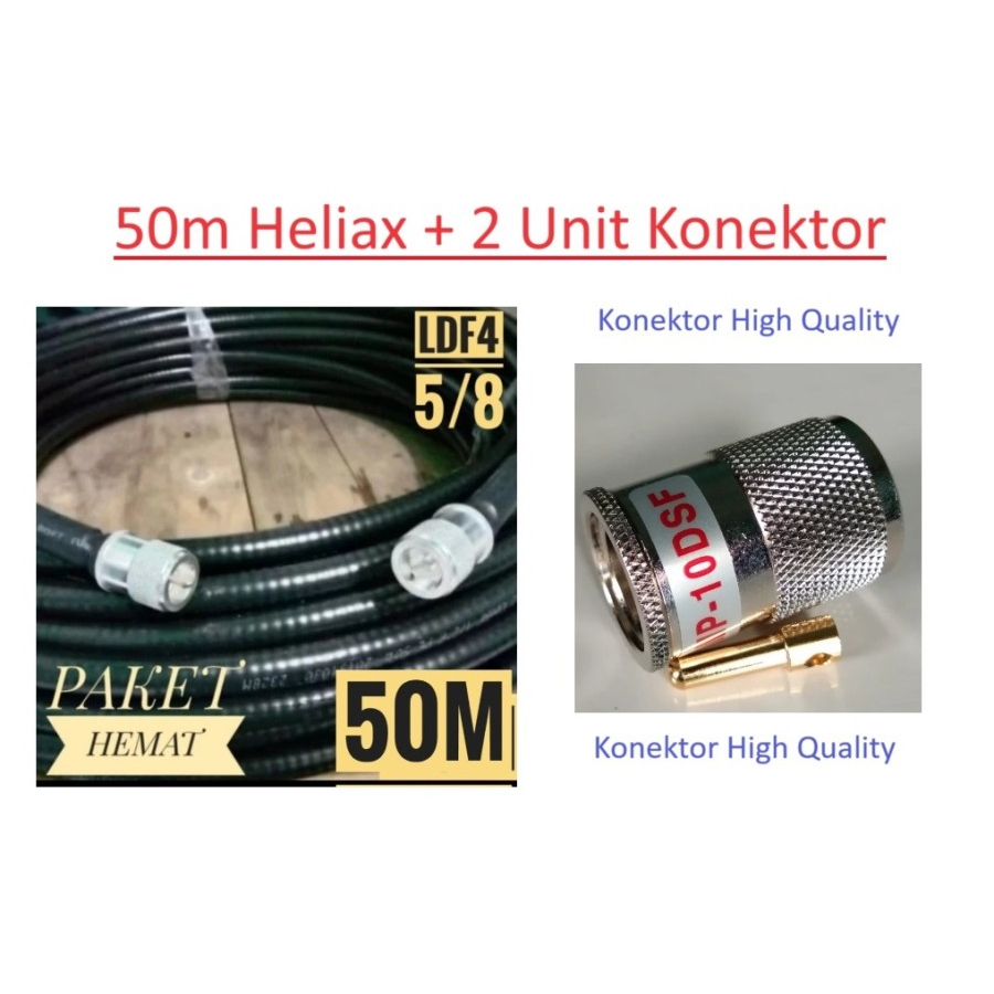 Kabel Coaxial Heliax 5/8 LDF4 50M siap pakai Rig Konektor PL Male 10D