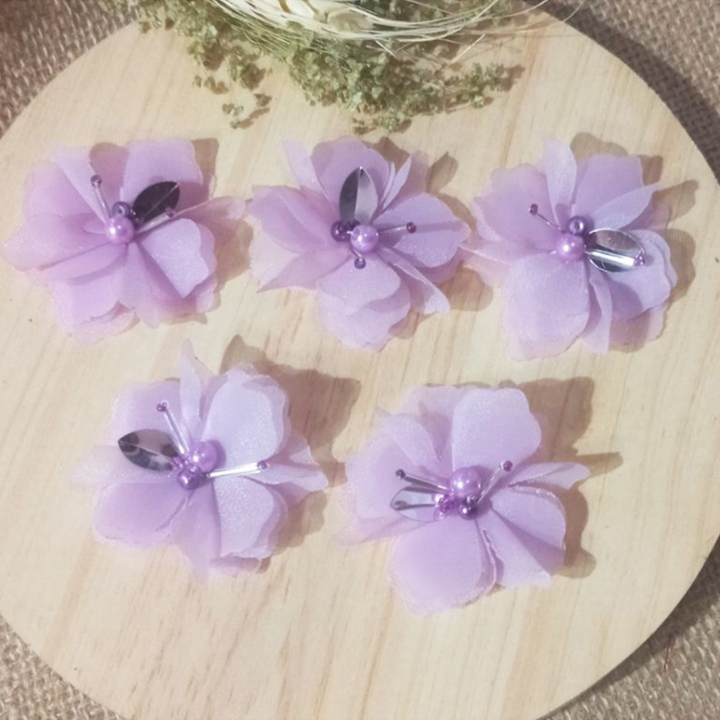 Sabda Project | Bunga Aplikasi Organza 5cm Satuan Bunga 3d Payet Daun 4cm Hiasan Baju Bunga Kain Pay