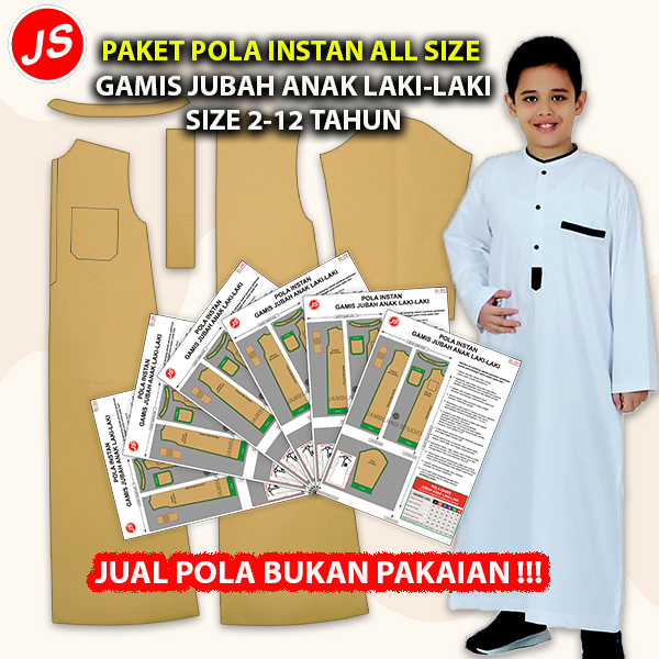 Paket Pola Instan All Size Gamis Jubah  Anak Laki-Laki | Pola Semua Ukuran 2-12 Tahun