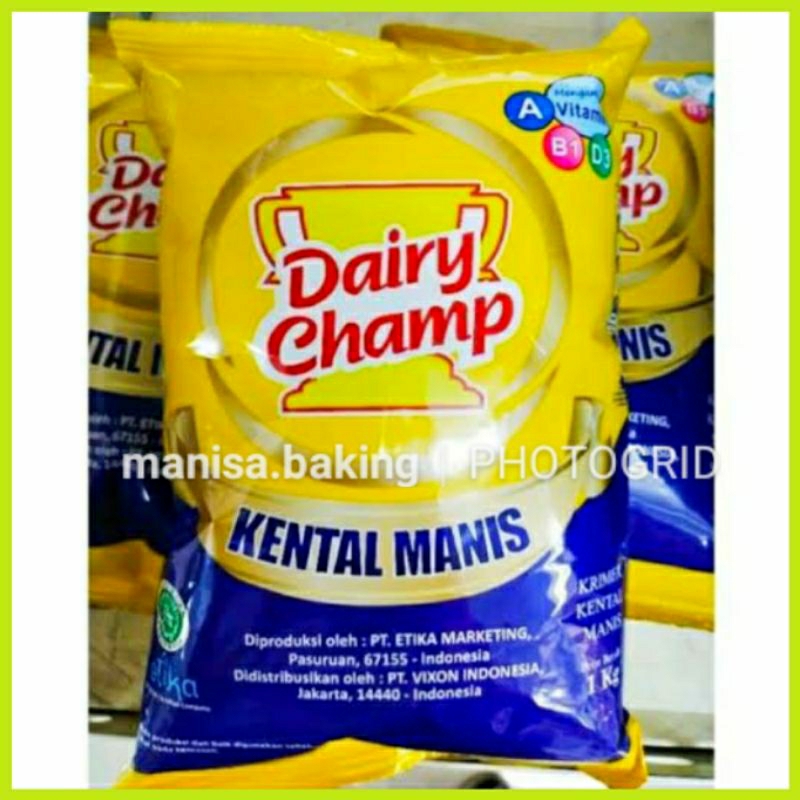 

DAIRY CHAMP SUSU KENTAL MANIS 1 KG POUCH SKM KEMASAN BANTAL