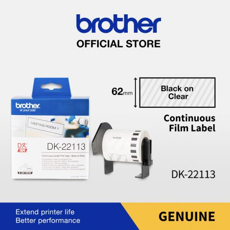 

Genuine Brother DK-22113 Continuous Film Label Roll – Black on Clear