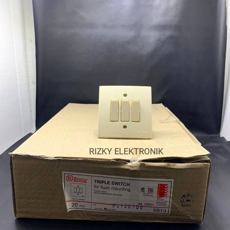 Saklar Triple BROCO 3 Gang Switch IB Inbow 6613