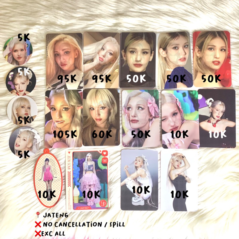 somi pc photocard xoxo selca, kissme concept, game plan red, nemo & jewel concept card, paper poker 