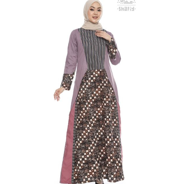 Sivka Gamis Batik Shafiy Original Modern Etnik Jumbo Kombinasi Polos Tenun Lurik Terbaru Dress Wanita Muslimah Dewasa Kekinian Cantik Kondangan Muslim  Syari XL