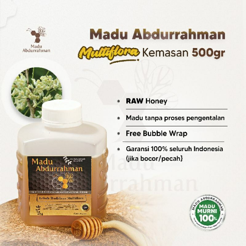 

(MULTIFLORA 500G) Madu Abdurrahman Nektar Multiflora 500g 100% MURNI & ASLI Raw Honey