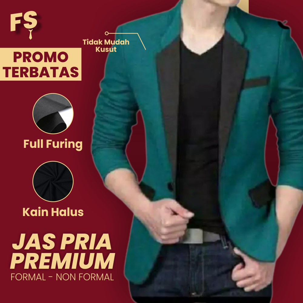 BLAZER JAS KOREA NIKAH WISUDA PENGANTIN PRIA SLIM FIT FORMAL - HIJAU HITAM