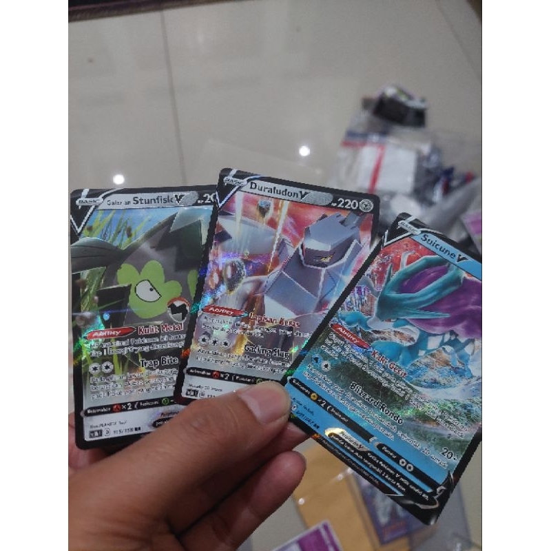 kartu pokemon holo original Duraludon V , stunfisk V ,suiqune V