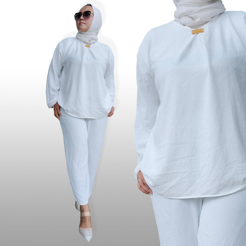 Carla Setelan Baju Celana Panjang Crinkle Airflow Wanita Casual LD Besar Jumbo Muslim Kulot Remaja K