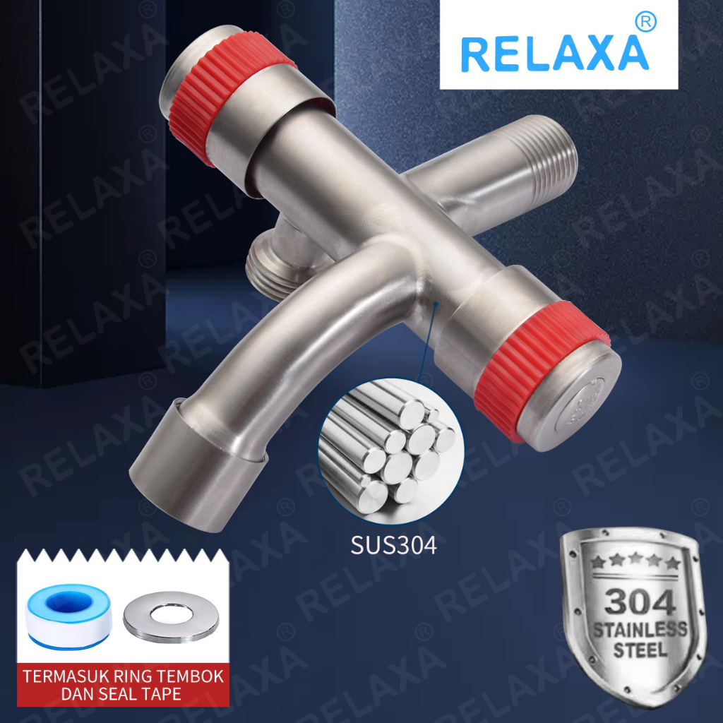 SUS304 Kran Shower Double Stop Kran Cabang Kanan Kiri Stainless Steel TERMURAH