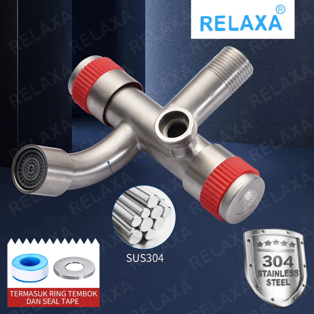 SUS304 Kran Shower Double Stop Kran Cabang Kanan Kiri Stainless Steel TERMURAH