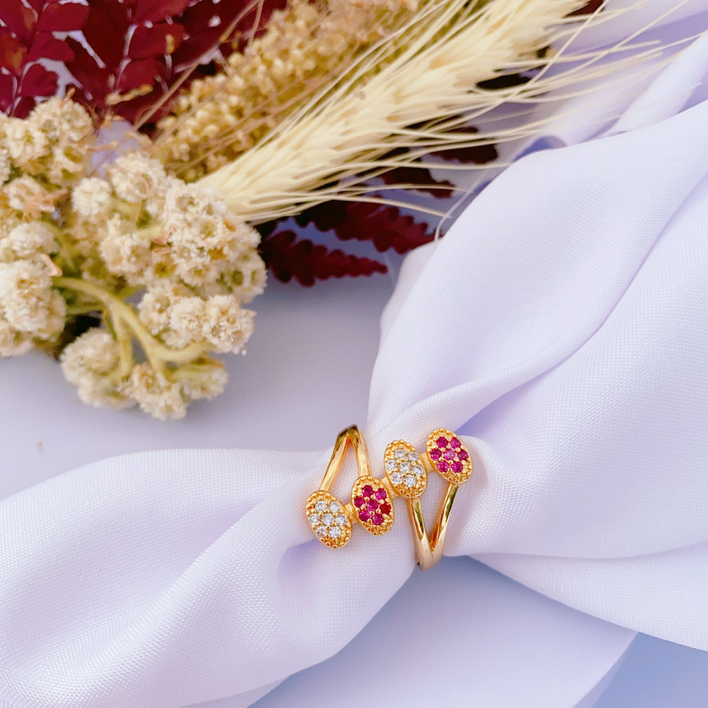 Cincin Wanita Fashion Korean Gold Trending Motif Permata Delima