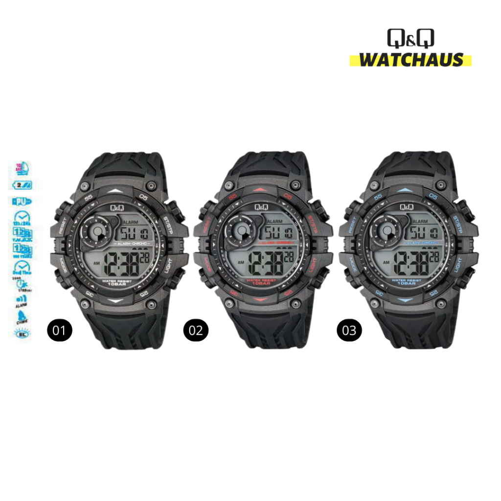 JAM TANGAN PRIA QQ QNQ Q&Q M157 M157J ORIGINAL JEPANG DIGITAL BLACK WATER RESISTANT RESIN/ RUBBER/ K