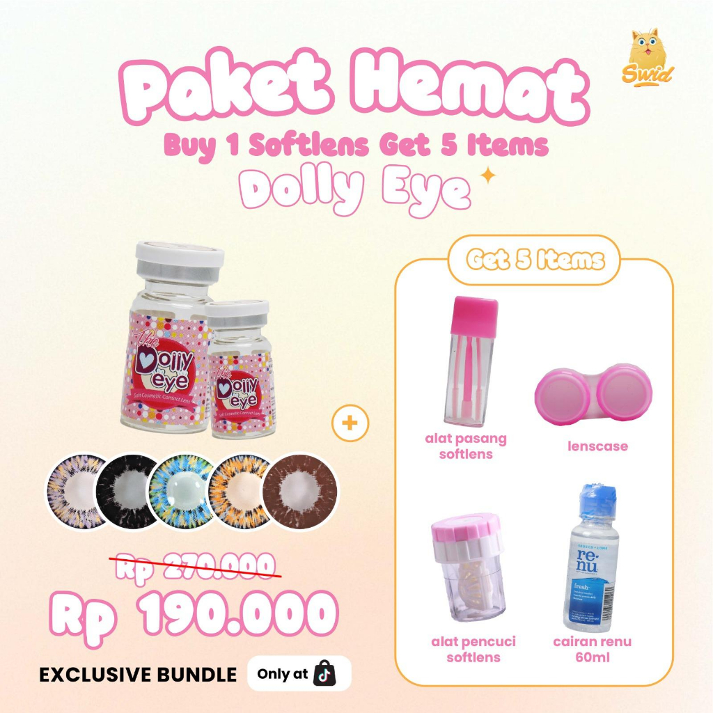 Paket Hemat Dolly Eye 22.8mm Premium Softlens  Minus Sd-15 Get 5 Items Contact Lens