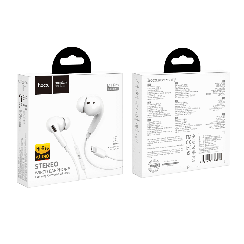 HOCO Earphone For iPhone Lightning Wired Headset Micphone Original M1 Pro