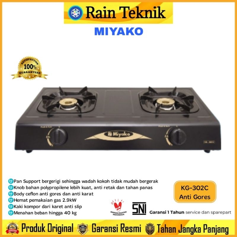 Kompor Gas Miyako KG-302C Anti Gores + 2 Tungku / Kompor Gas Miyako KG-302 C / Kompor Gas Miyako KG 