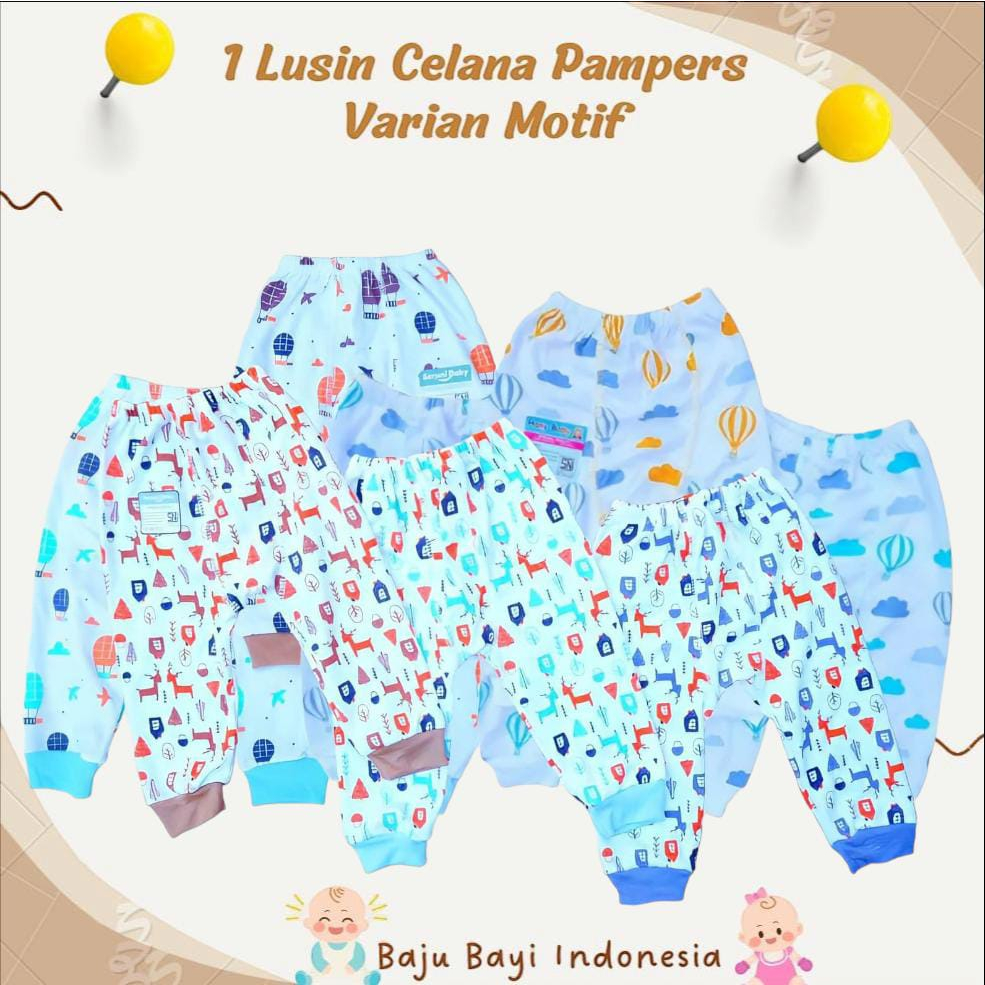 GROSIR ISI 1 LUSIN CELANA PANJANG BAYI PAMPERS SNI USIA 0-6 BULAN