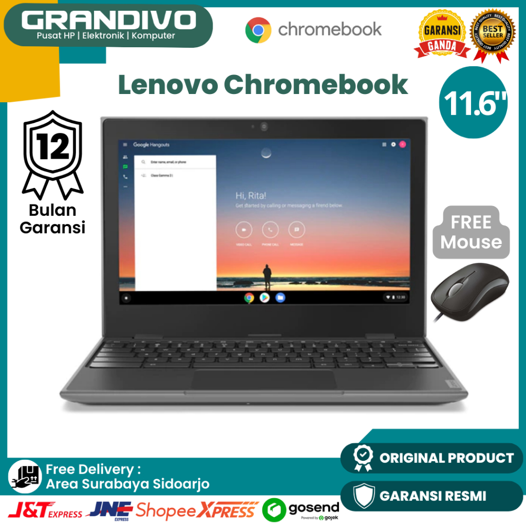 NEW Laptop Lenovo 100e Chromebook 4/32GB Camera 720p Garansi Resmi Lenovo - Grandivo