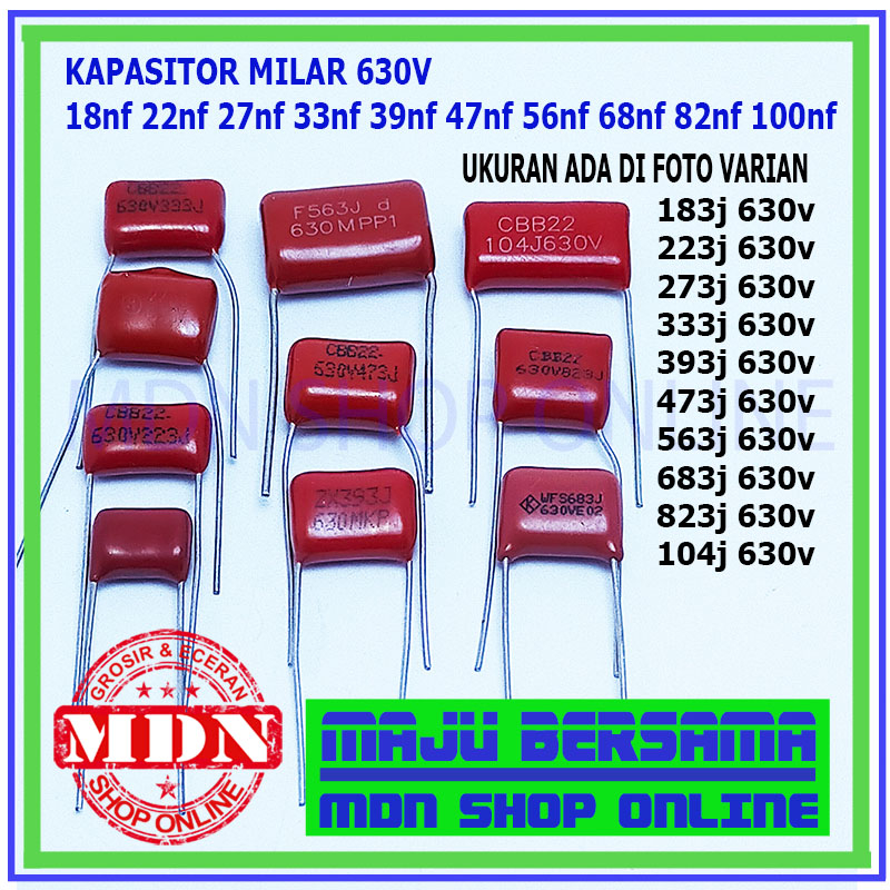 Kapasitor milar mylar 630v 18nf 22nf 33nf 47nf 56nf 68nf 82nf 100nf