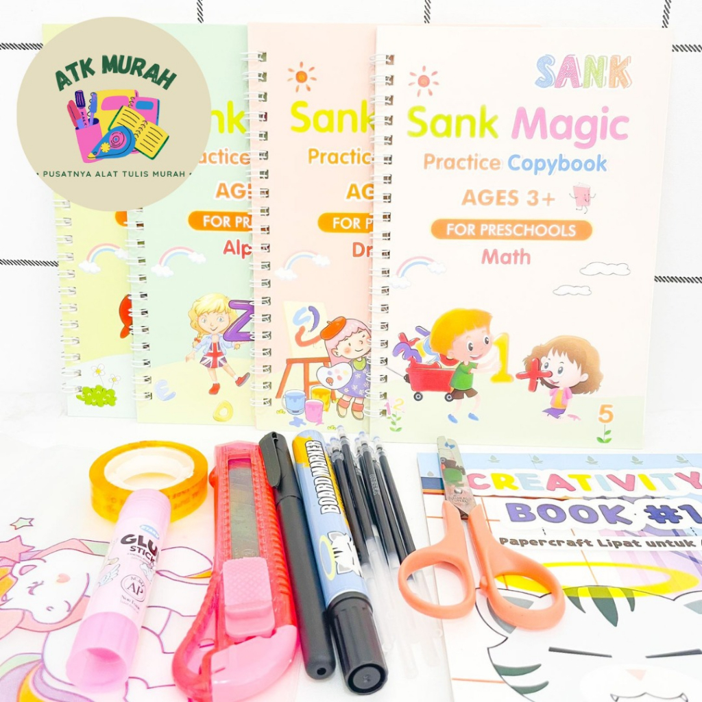 

Paket kreativitas anak sekolah kreatif pintar lucu with 4 book sank magic practice book lengkap