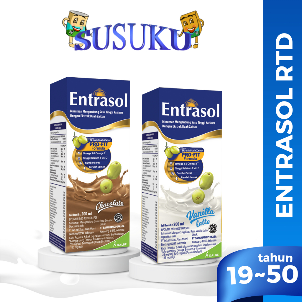 

Entrasol RTD UHT Susu Cair Ready To Drink Rasa Vanila Latte/Cokelat 200ml