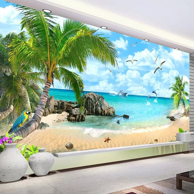 PROMO WALLPAPER PANTAI 3D- CETAK WALLPAPER PANTAI TERMURAH - WALLPAPER RUANG TAMU PEMANDANGAN PANTAI