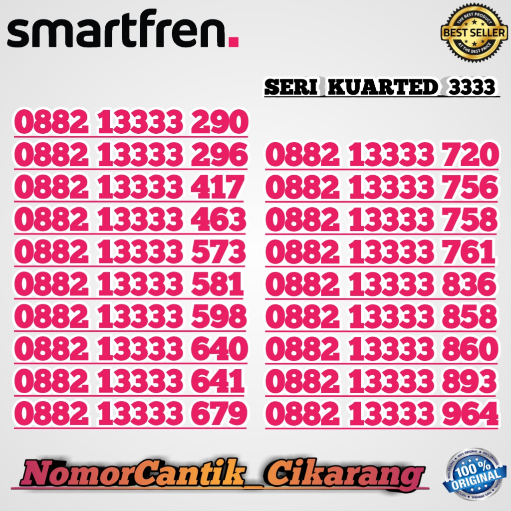 NOMOR CANTIK SMARTFREN PROMO SERI RIBUAN RAPI 0882 14000 / NOMOR CANTIK SMARTFREN PROMO SERI KUARTED