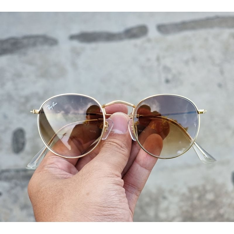 Kacamata Hitam ROUND RB3447 Gold Gradasi Lensa Kaca