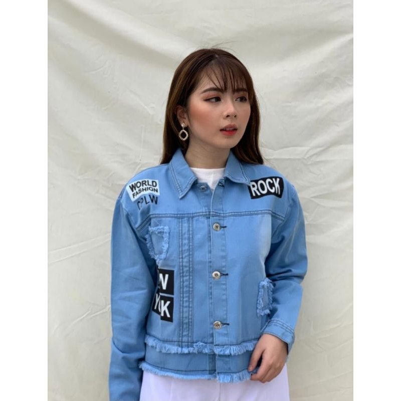 NY - Jaket Jeans Wanita Jumbo Jaket Wanita Model Tulisan New York Jaket Cewek Jumbo Kekinian