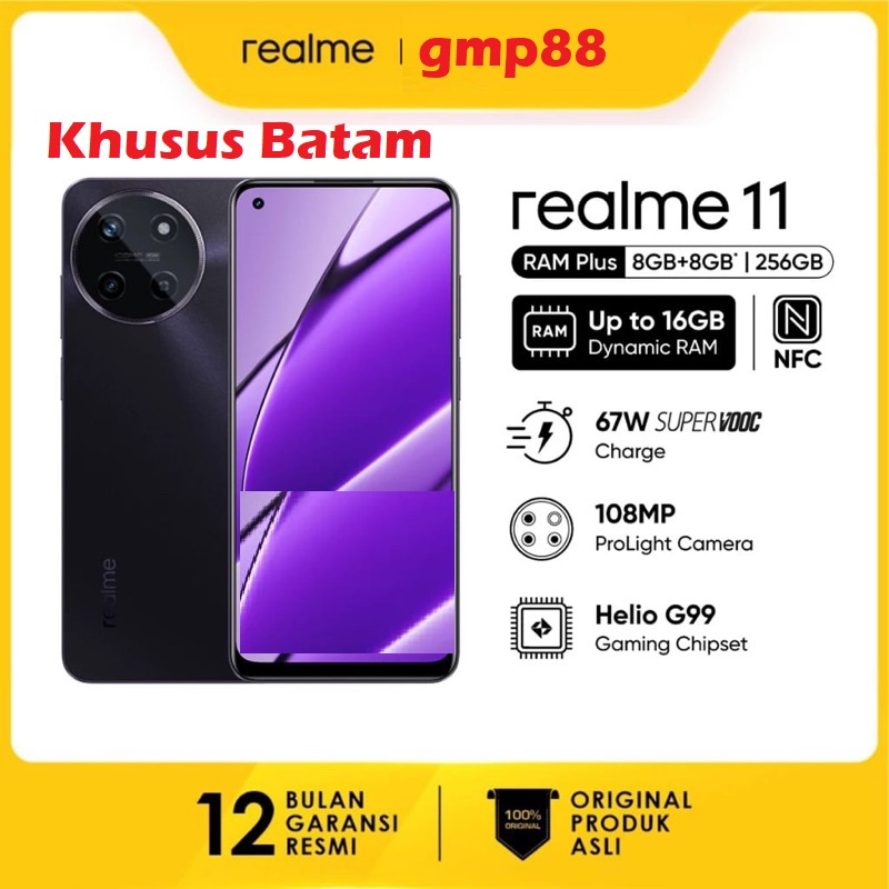REALME 11 8/256 GB NFC 108MP GARANSI RESMI 1 TAHUN [ BATAM ]