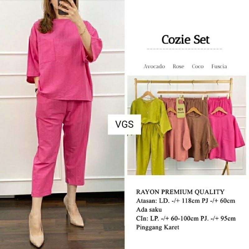 Setelan Wanita Cozie Set top pants/ Setelan Wanita Kekinian / One Set Wanita Rayon Premium