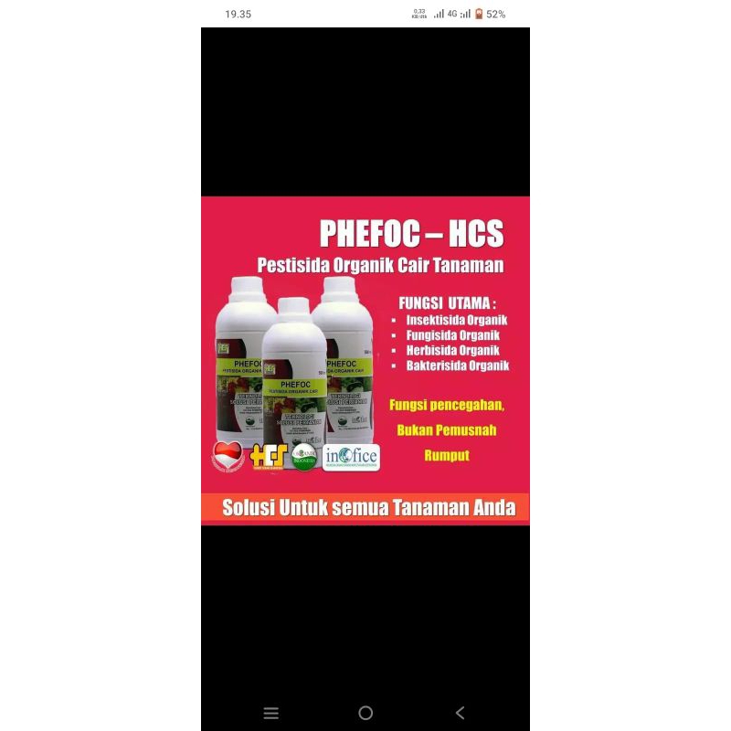 PHEFOC-HCS pestisida organik cair tanaman