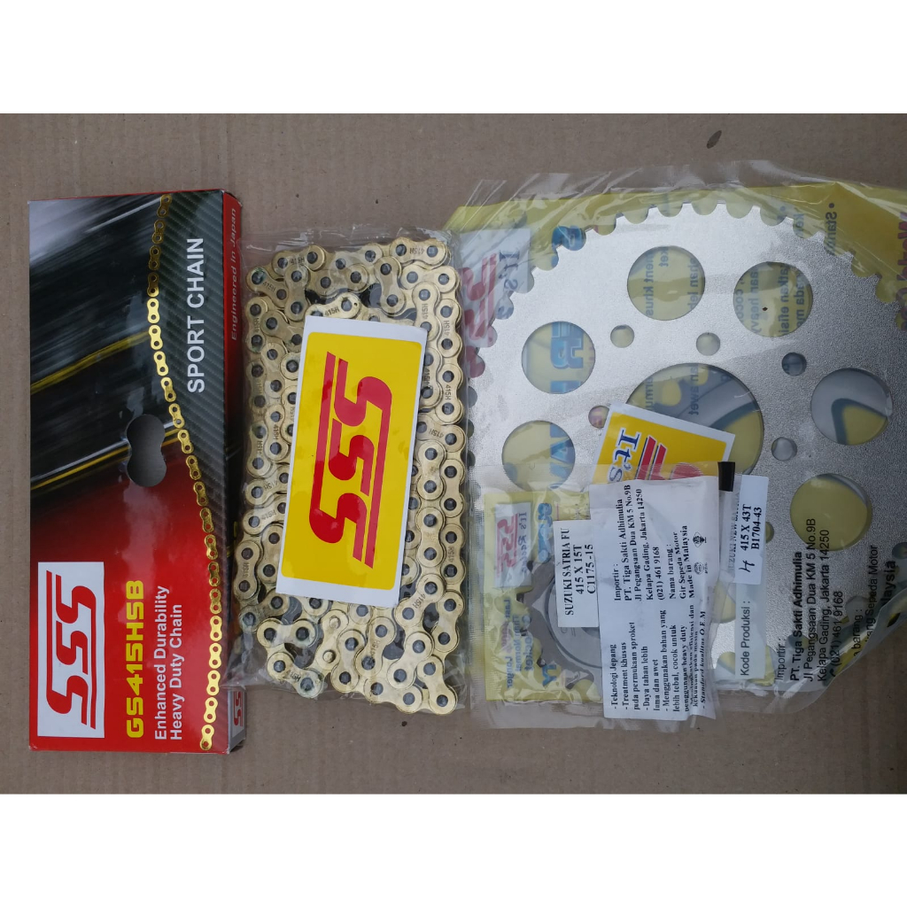Gear Set SSS 415(Tipis) Dan Rantai Gold SSS HSB Satria FU 150 2002 sd 2012 (Fu Old), Satria Fu 2013 