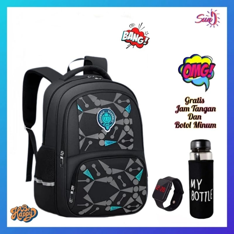Tas Ransel Leopard/Zhimababy Backpack Anak sekolah SD_SMP BONUS JAM