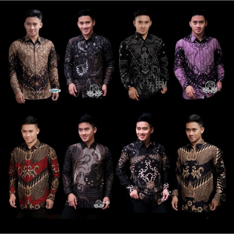 kemeja batik pria modern lengan panjang baju batik seragam kantor dan pernikahan katun bunga