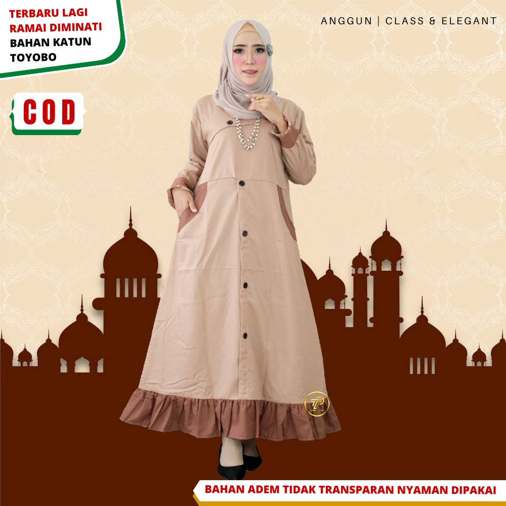 Baju Gamis Wanita Remaja Bahan Katun Toyobo Premium Terbaru Kekinian Kombinasi 2 Warna Santriwati A6