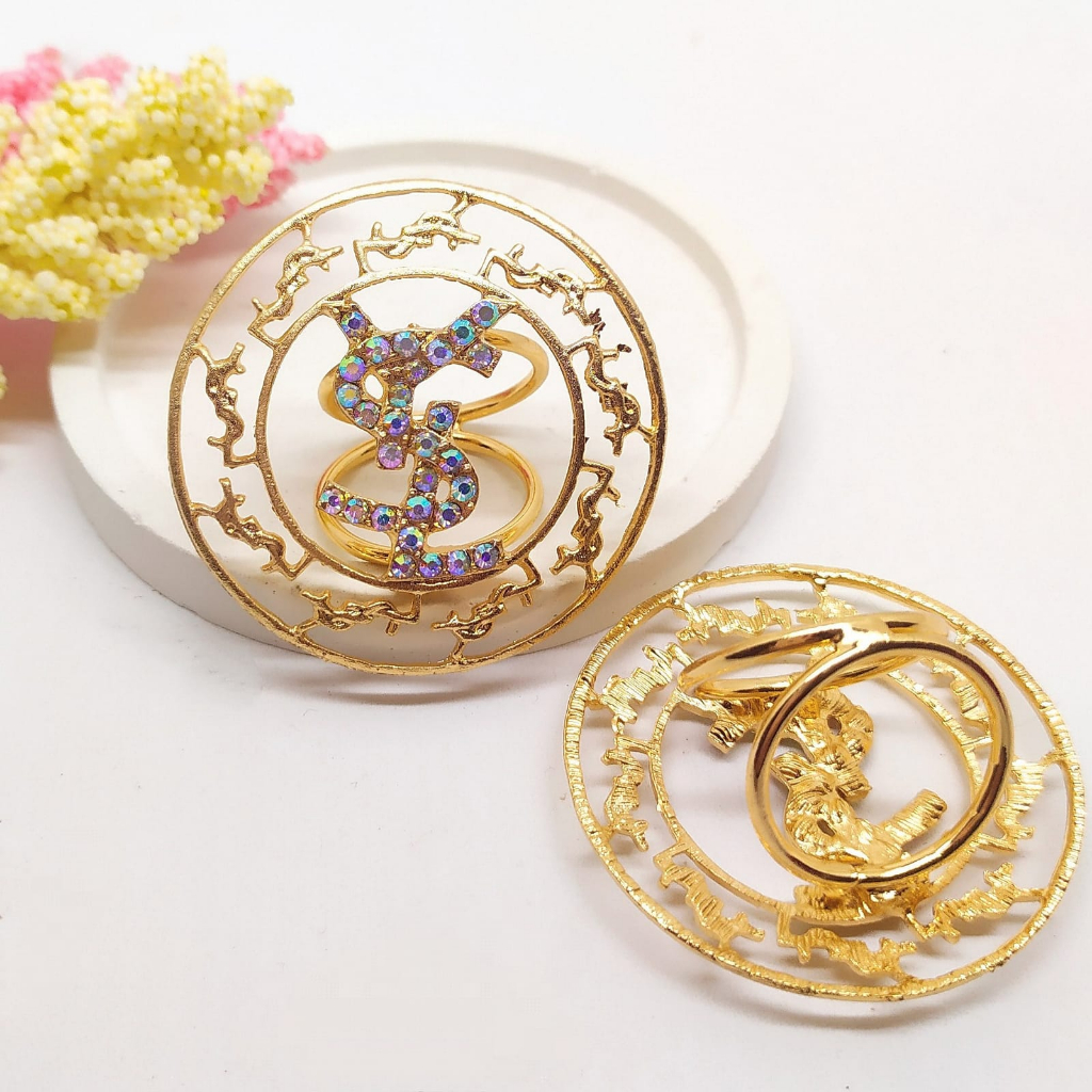 Termurah RING hijab /bros hijab/kolong jilbab/aksesoris hijab-Bulat YSL Gold