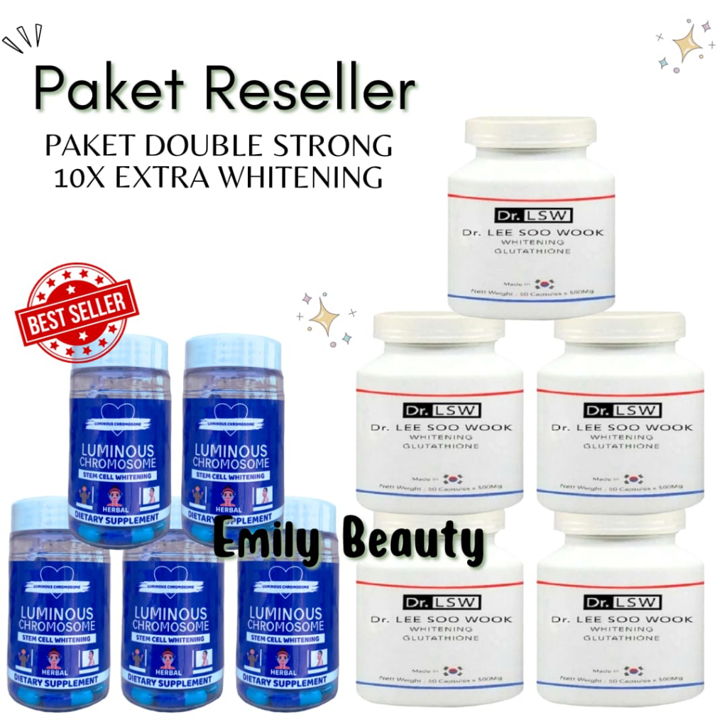 PAKET RESELLER (5 PAKET KAPSUL DOUBLE STRONG 10X EXTRA WHITENING DR.LSW & STEM CELL LUMINOUS WHITENI
