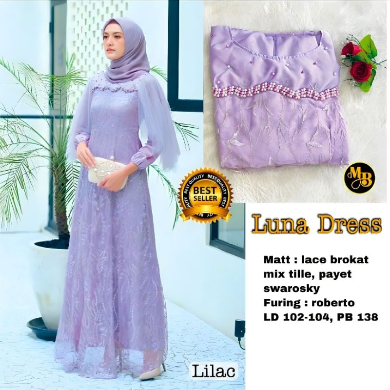 HANANIA BATIK / TERMURAH - Luna Dress Brokat Kombinasi / Fashion Muslim / Gamis Lebaran Terlaris