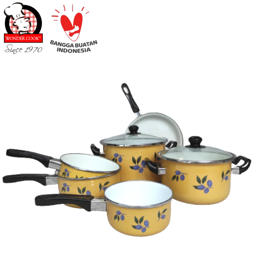WONDERCOOK Panci Enamel 8Pcs Euro Set dengan Tutup Kaca TEMPERED