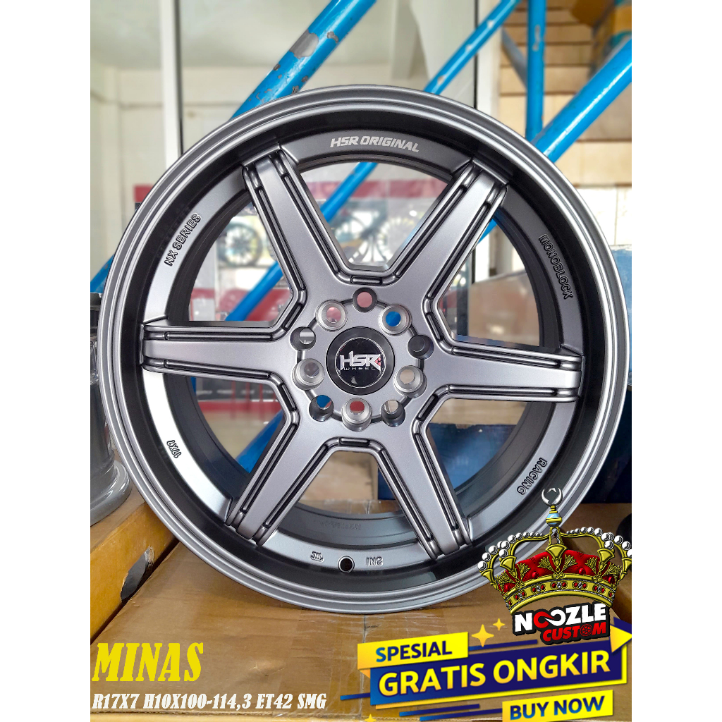 Velg Mobil R17 Baut 5 Type HSR Minas Pelek Racing HSR Terbaru Ring 17 Grey