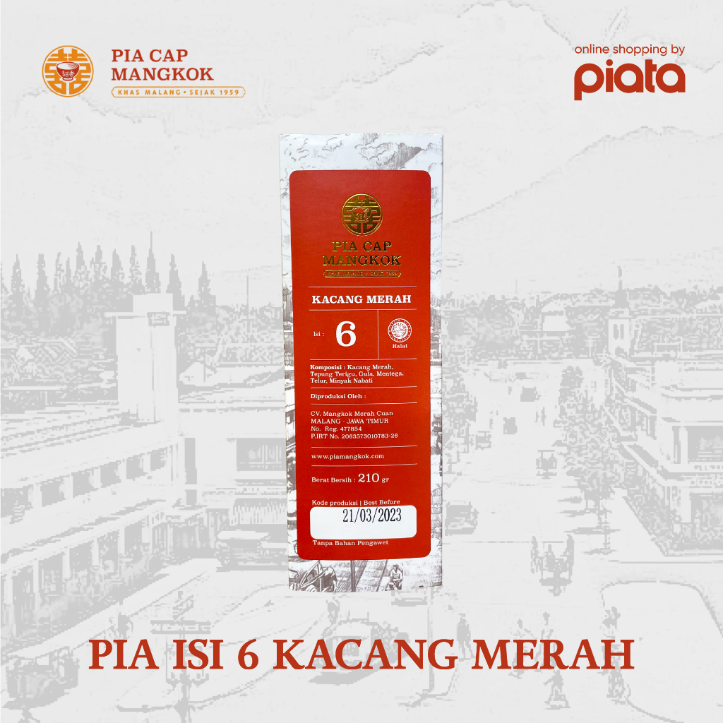 

[Official Store] Pia Cap Mangkok Tidar, Oleh Oleh Khas Malang, Bakpia Fresh from Oven, Rasa Kacang Merah Isi 6 Packing Dus, Camilan Sehat, READY STOCK