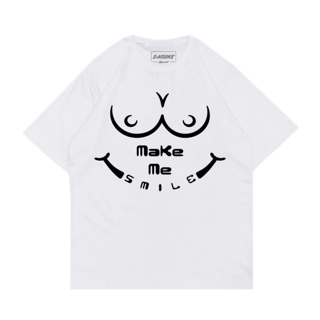 Populasi T-shirt Make Me Smile Lengan pendek Unisex Putih