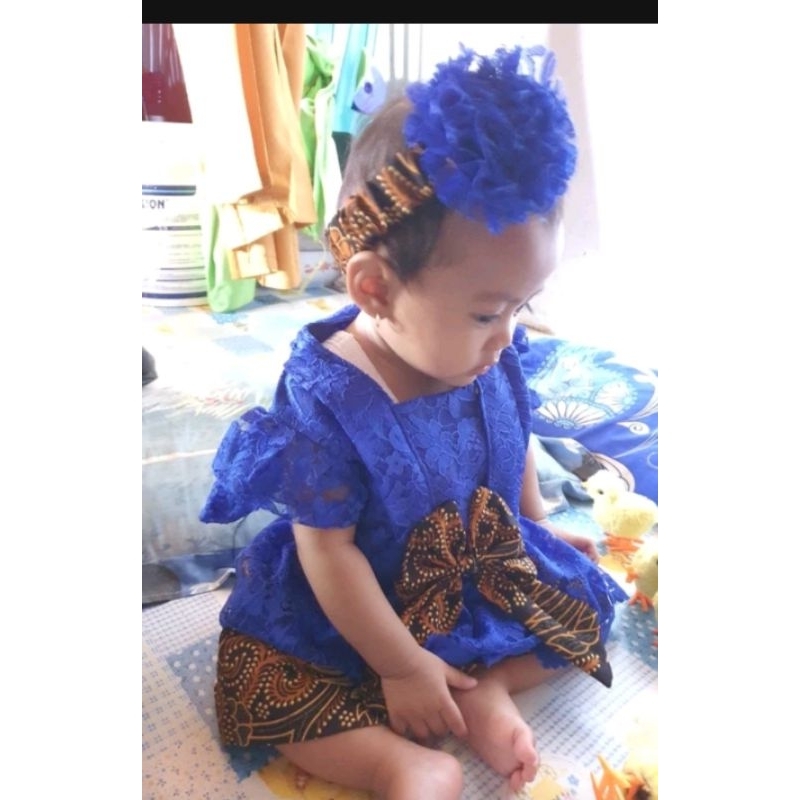 kebaya dan beskap anak warna biru BCA brokat dan kain halus