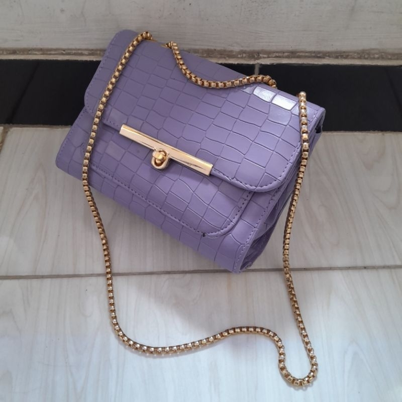 Tas Selempang Wanita Croco Behel Warna Lilac