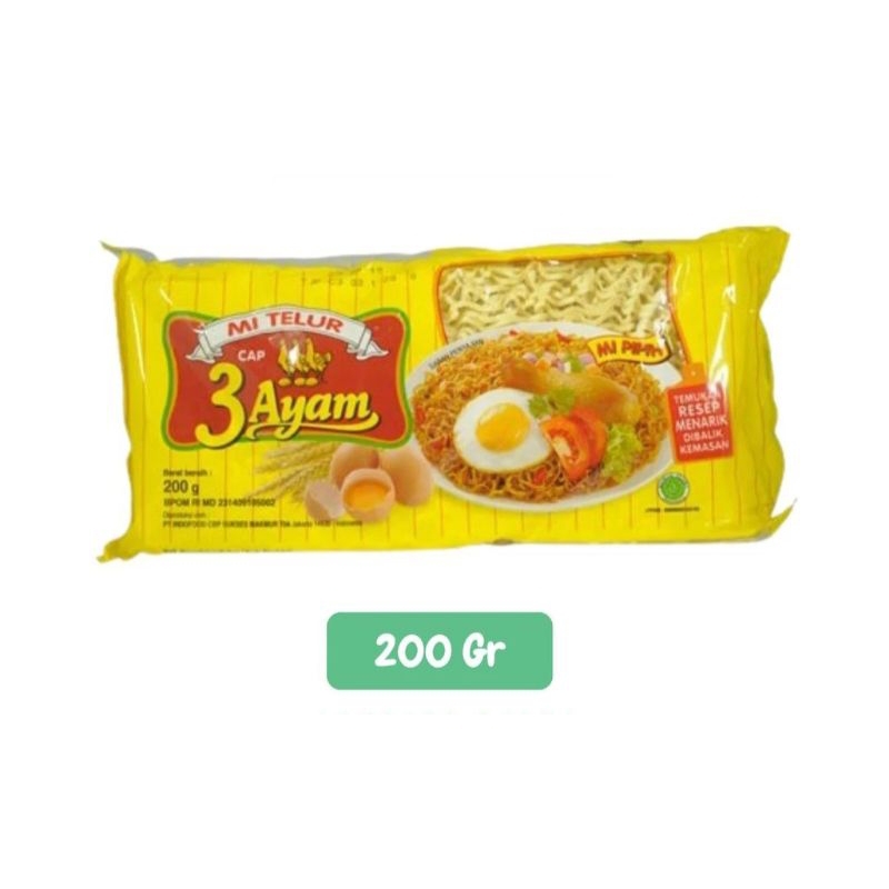 

Mie Telur 3 Ayam Merah mi bulat Kuning Mie Pipih 200gr