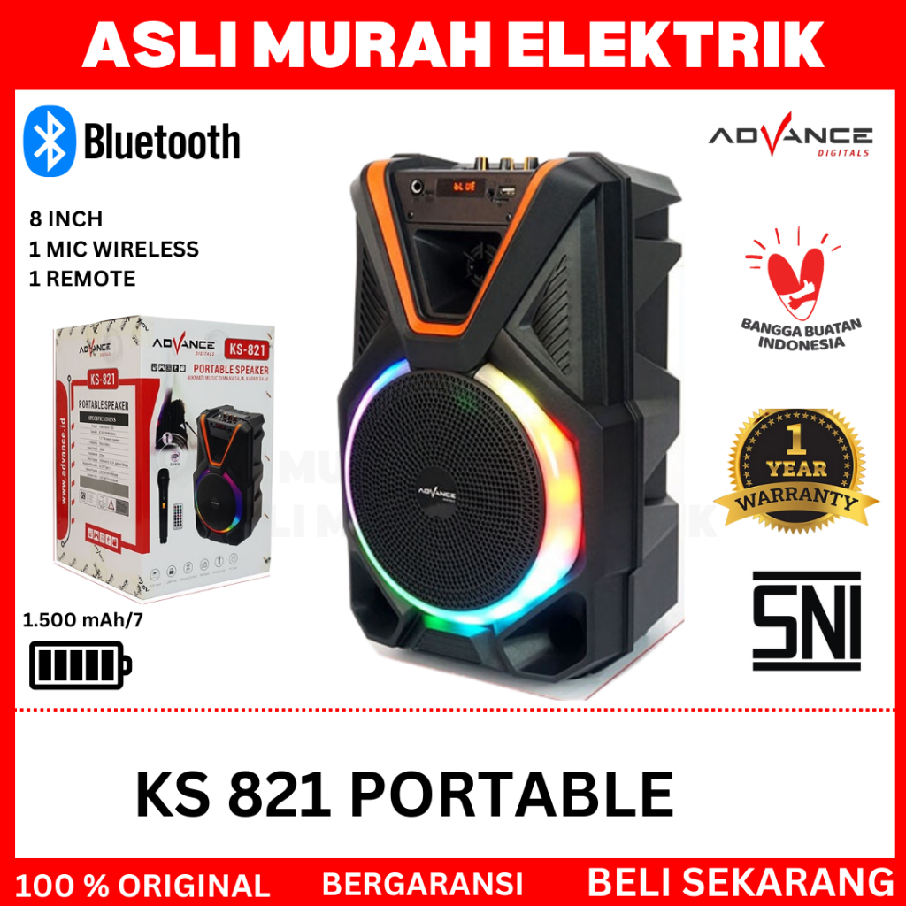 Speaker Bluetooth Advance KS 821 Speaker Karaoke Portable 8 Inch//Advance KS 821 Speaker Portable 8 