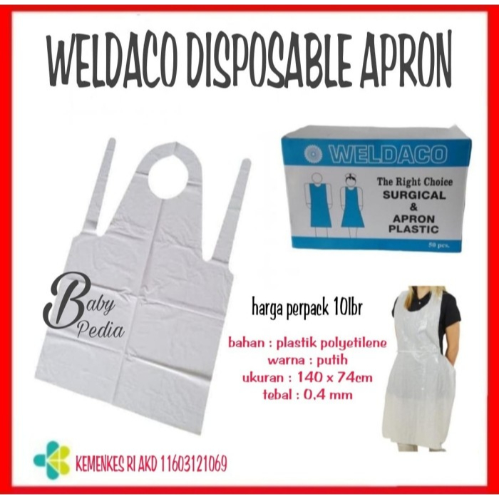 BabyPedia Apron Plastik Tebal - Apron Disposable - Celemek Plastik - Apron MEDIS - ONEHEALTH PE APRO