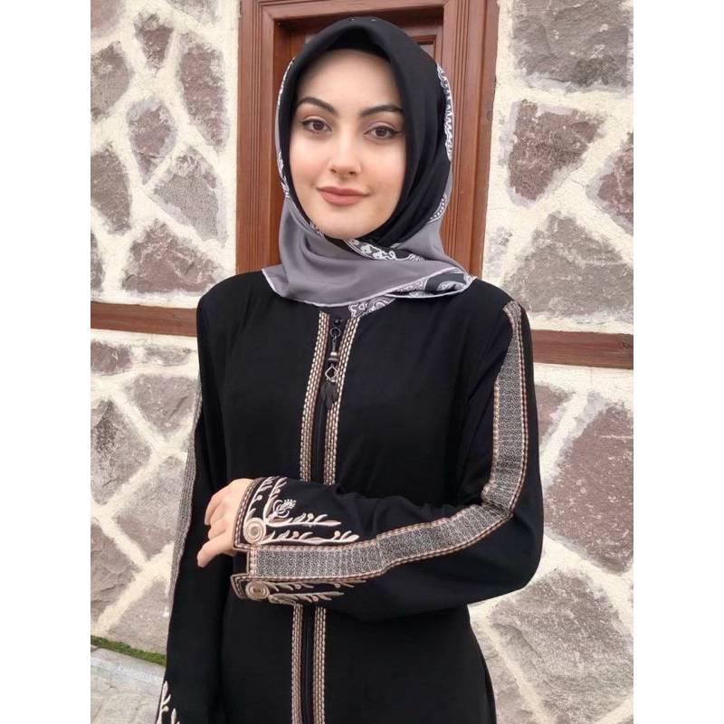 Basic Abaya Arab Saudi Hitam Abaya Dhubai Turkey Modern Motif Bordir Mifana Jetblack Saudi